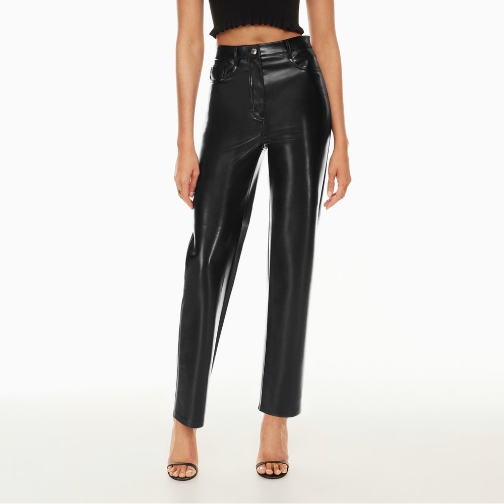 Aritzia Wilfred Black Faux Leather Melina Pants Size 4 Vegan Straight Leg Glam